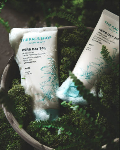 THE FACE SHOP Herb Day 365 Amino Acid Facial Foaming Cleanser 170ml #Aloe - product image 3